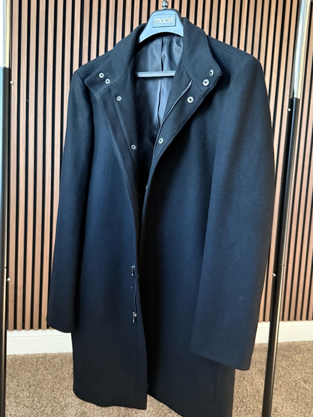Calvin Klein Mens Black Wool Overcoat Jacket Slim Fit 38S